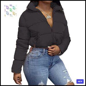 Cropped Puffer Jacket Quilted Lightweight Winter Coat Chic Y2K Style